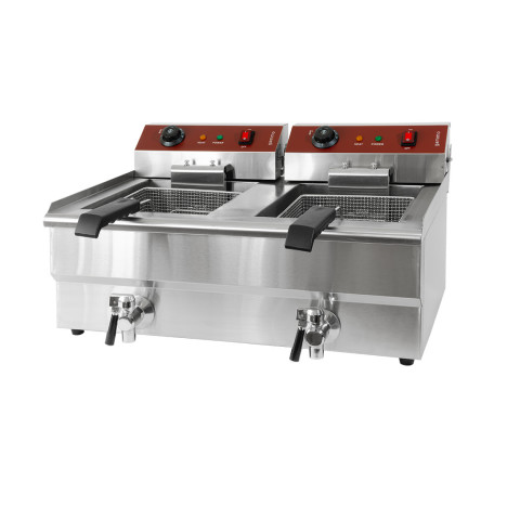 GAMMO elektrische Doppel Friteuse mit Fettablasshahn 16+16 Liter 5+5 kW